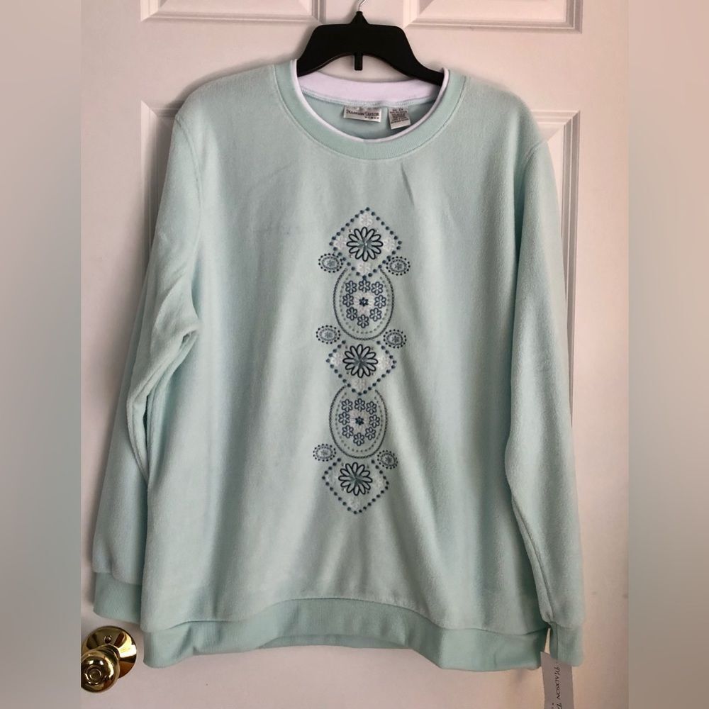Madison Taylor Women's Sweatshirt Plus Size 2X Crew Neck Pullover Green (Aqua)